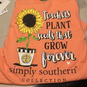 Simply Southern Coral Short Sleeve Tee with Sunflower Graphic